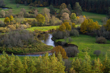View from Tellingumäe observation tower on the bends of the Mustjõgi River in autumn