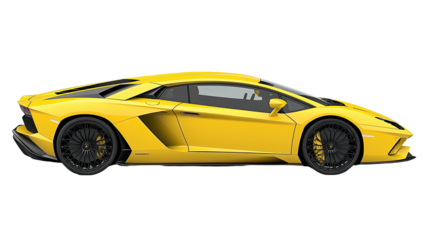 Sleek yellow supercar, profile view, dark wheels, low to ground