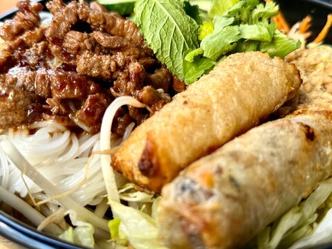 gros plan sur un repas asiatique avec des nems