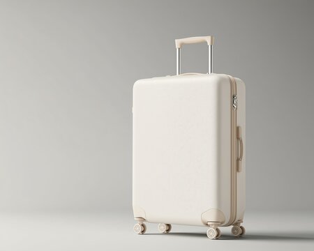 Modern Beige Hard Shell Suitcase on Neutral Background