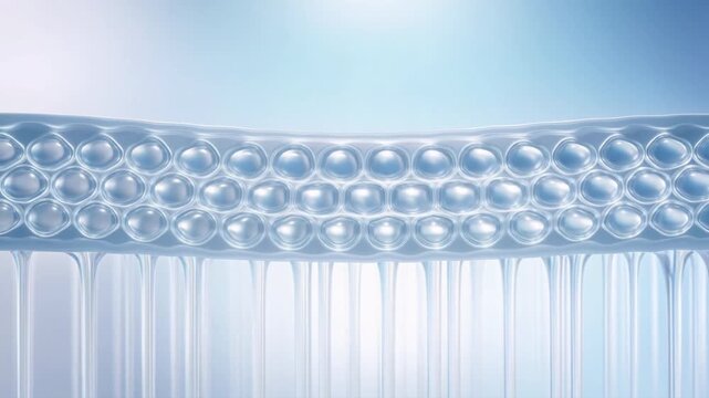 3D skincare animation showing serum absorption through transparent skin layers and glowing cells. Concept of beauty science, deep nourishment, and cosmetic technology innovation.