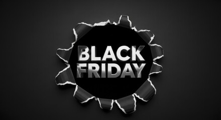  Metallic Black Friday Text Breaking Through Dark Torn Paper Background