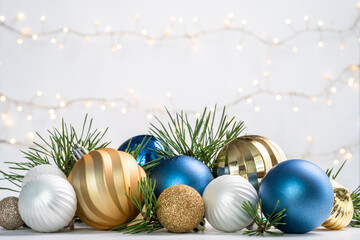 A bunch of Christmas ornaments are on a table