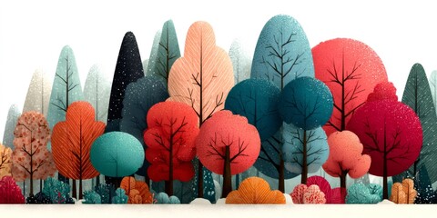 Vibrant forest trees creating abstract winter landscape illustration