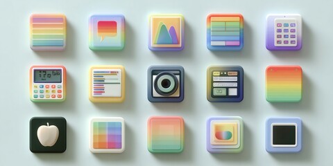 Retro 3d app icons with pastel rainbow colors
