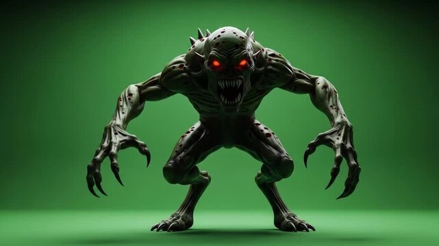 Terrifying demonic creature with glowing red eyes and sharp claws lunges forward, ready to attack, a terrifying monster concept