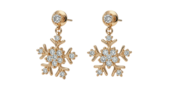 Elegant snowflake earrings with sparkling gemstones on a white background