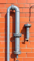 Gray pipes on orange brick wall