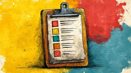 Artistic Clipboard with Checklist on Colorful Abstract Background