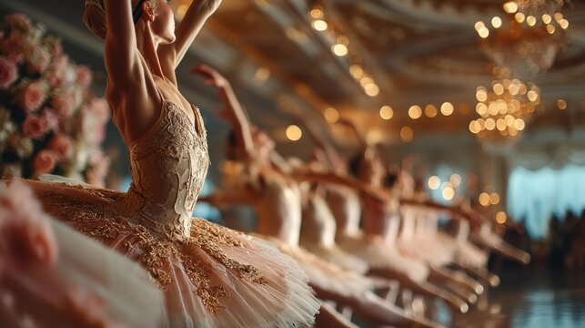 Elegant Ballerinas in Graceful Poses at a Lavish Dance Performance