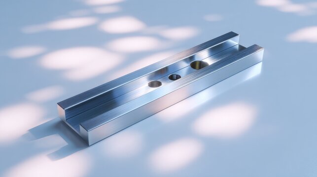 Metal mounting rail segment with visible screw holes, showcasing sleek design and polished surface, ideal for various assembly applications and industrial uses