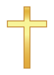 Golden shiny christian cross isolated on a white background. A symbol of the love of Jesus. God vector illustration. Catholic symbol - simple flat vector gold cross. Christian cross symbol icon.	