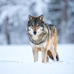 Gray wolf in snowy forest