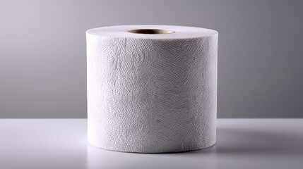 Close-Up of White Paper Towel Roll Against Gray Background for Home Use and Cleaning