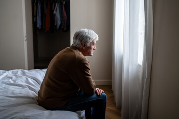 Lost senior man in emotional breakdown due to isolation aging illness cognitive decline. Silent...