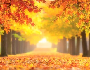 木漏れ日差す紅葉の一本道