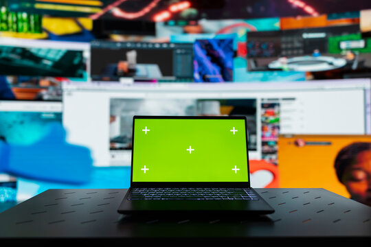 Isolated screen laptop and entertainment streaming windows grid showcasing diverse mixed media. Mockup notebook and video platform dashboard, concept of modern internet culture streaming