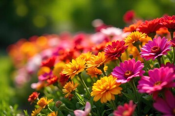 Obraz premium Vibrant Colorful Bedding Plants Blooming in Sunny Garden Bed Perfect for Spring and Summer Gardening Projects