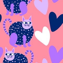 Fototapeta premium Animals cute seamless cats pattern for wrapping paper and fabrics and linens and kids clothes print