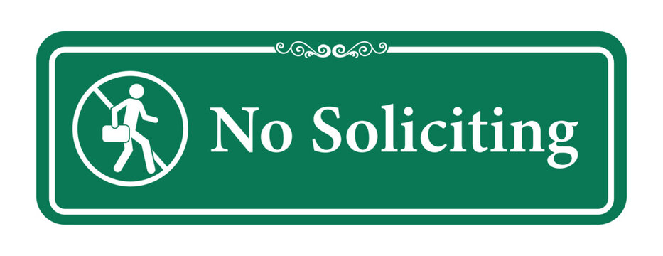 No soliciting sign. No soliciting sign, logo, badge, icon, sticker, label, emblem, stamp, symbol, black, line, flat vector, isolated illustration.