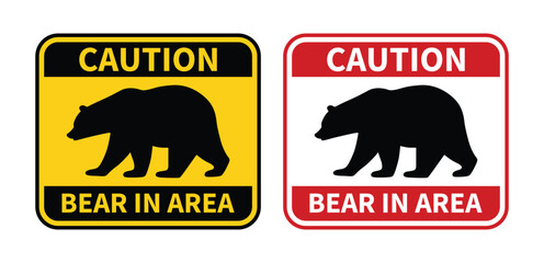 Beware of bear sign bears in area sign, logo,  icon, sticker, label, symbol, black, line, flat vector, isolated illustration.