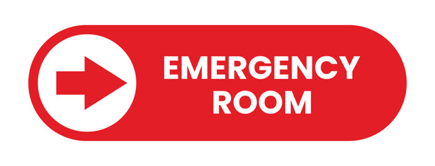 Fototapeta premium Emergency room area directional sign. Emergency room logo, badge, icon, sticker, label, emblem, stamp, symbol, black, line, flat vector, isolated illustration. 