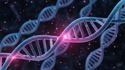 Dynamic 3D animation of DNA double helix structure with glowing energy, perfect for medical, science, and biotech presentations