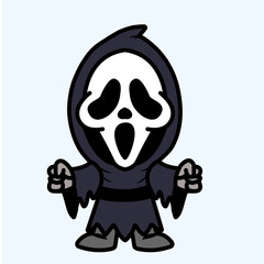 A simplified, graphic rendering of the white rubber mask with empty eye sockets and an open, screaming mouth