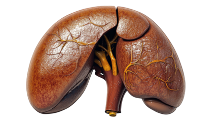 Symmetrical organ model with textured surface and blood vessels showing