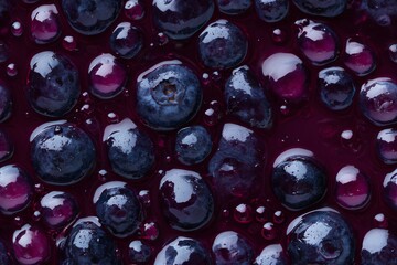 Fresh blueberry fruit in juice seamless pattern. Healthy food texture. Bright berry dessert background.