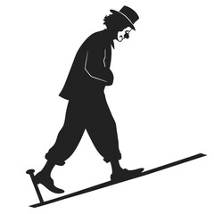 Clown walking on stilts silhouette