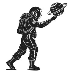 Astronaut holding planet model silhouette