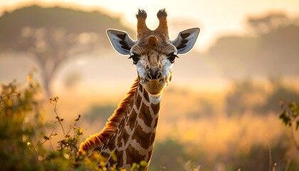 Obraz premium Giraffe in golden sunrise