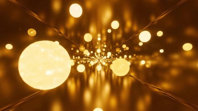 Surreal Golden Corridor of Endless Floating Lights