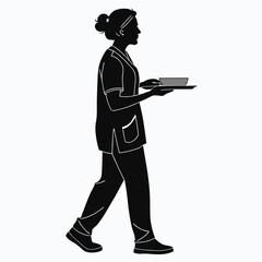 Nurse standing with tray silhouette