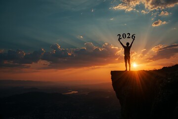 New Year 2026 Written on the Road at Sunset – A Symbol of Planning and Challenge Ahead