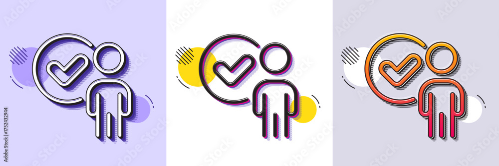 Wall mural verification person line icon. halftone dotted pattern. gradient icon with grain shadow. accepted ma