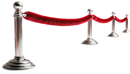 Red velvet rope dividers with chrome posts on black