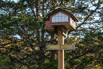 Close-up of a Very Elaborate Birdhouse Modelled After an Office