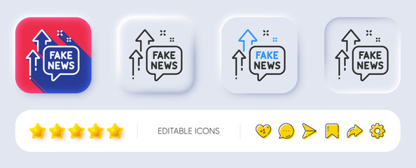 Obraz premium Fake news line icon. Neumorphic, Flat shadow, 3d buttons. Propaganda conspiracy chat sign. Wrong truth symbol. Line fake news icon. Social media icons. Vector