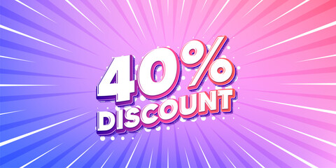 Discount sun rays gradient banner. Light burst background. 40 percent discount tag. Sale offer price sign. Special offer symbol. Gradient sun rays. Sunburst light. Vector