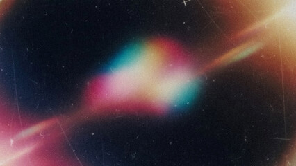 Vibrant Grainy Spectrum Light Leaks Overlay: Abstract Colorful Rainbow Hues with Soft Blurs and Authentic Scratches on a Dark, Textured Background, Capturing a Damaged Retro Film Analog Effect