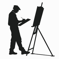 Artist standing at easel silhouette