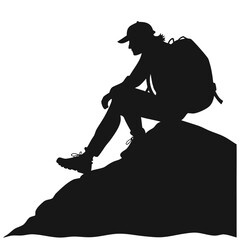 Hiker resting on rock silhouette