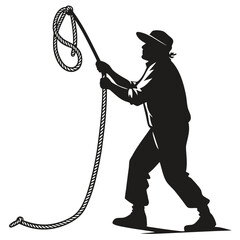 Fisherman holding rope silhouette © Monira