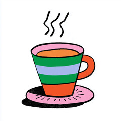 Colorful whimsical striped mug with saucer
