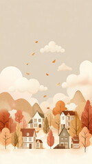 Autumn house poster with colorful fall foliage
