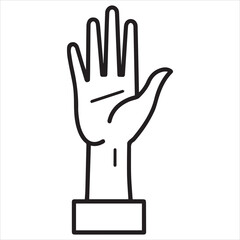 Stylized line drawing of an open hand raised upwards

