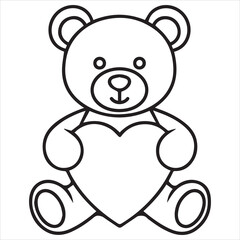 Simple teddy bear holding a heart outline drawing

