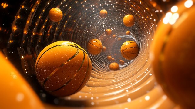 Close up of a spoon bubble and a drop of water with an orange basketball sport design symbol
